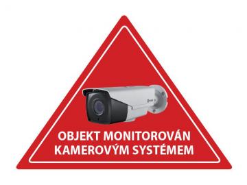 Samolepka CCTV inverzní výstražná červená samolepka CCTV, trojúhelník, na sklo zevnitř